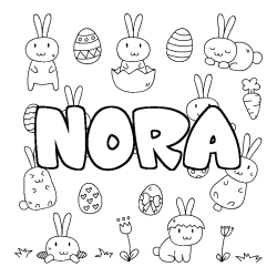Coloriage prénom NORA - décor Paques