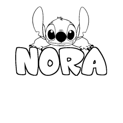 Coloriage prénom NORA - décor Stitch