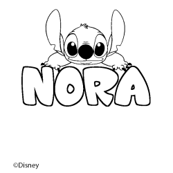 Coloriage pr&eacute;nom NORA - d&eacute;cor Stitch