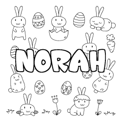 Coloriage prénom NORAH - décor Paques