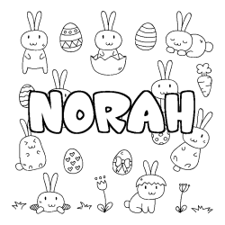 Coloriage pr&eacute;nom NORAH - d&eacute;cor Paques