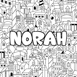 Coloriage prénom NORAH - décor Ville