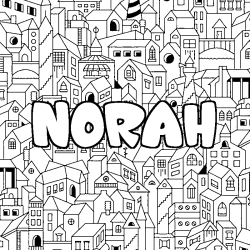 Coloriage pr&eacute;nom NORAH - d&eacute;cor Ville