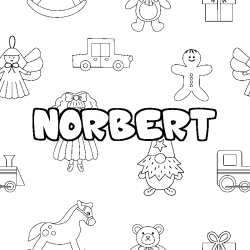 Coloriage prénom NORBERT - décor Jouets
