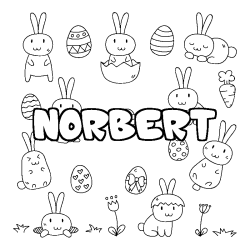Coloriage pr&eacute;nom NORBERT - d&eacute;cor Paques