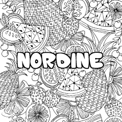 Coloriage pr&eacute;nom NORDINE - d&eacute;cor Mandala fruits