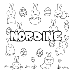 Coloriage pr&eacute;nom NORDINE - d&eacute;cor Paques