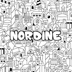 Coloriage pr&eacute;nom NORDINE - d&eacute;cor Ville