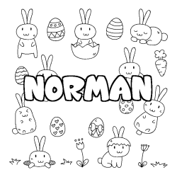Coloriage pr&eacute;nom NORMAN - d&eacute;cor Paques