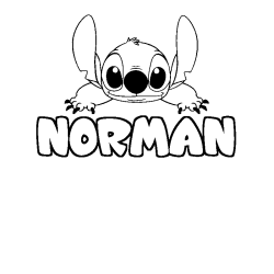 Coloriage prénom NORMAN - décor Stitch