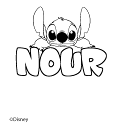 Coloriage pr&eacute;nom NOUR - d&eacute;cor Stitch