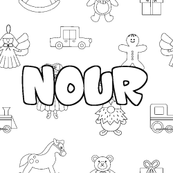 Coloriage NOUR - d&eacute;cor Jouets