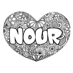 Coloriage NOUR - d&eacute;cor Mandala coeur