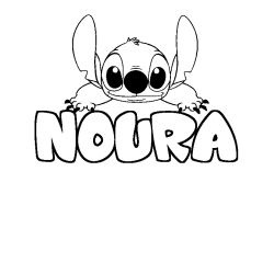 Coloriage prénom NOURA - décor Stitch