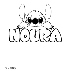 Coloriage pr&eacute;nom NOURA - d&eacute;cor Stitch
