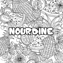 Coloriage pr&eacute;nom NOURDINE - d&eacute;cor Mandala fruits
