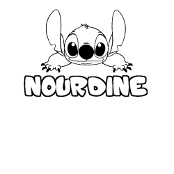 Coloriage prénom NOURDINE - décor Stitch