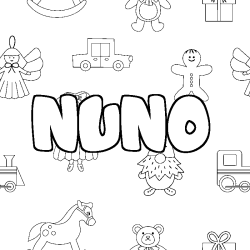 Coloriage prénom NUNO - décor Jouets