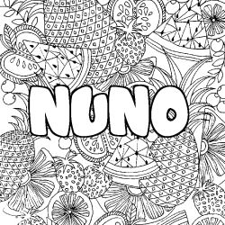 Coloriage pr&eacute;nom NUNO - d&eacute;cor Mandala fruits