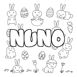 Coloriage prénom NUNO - décor Paques