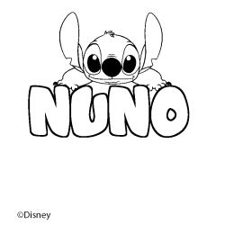 Coloriage pr&eacute;nom NUNO - d&eacute;cor Stitch