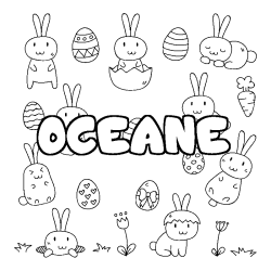 Coloriage pr&eacute;nom OCEANE - d&eacute;cor Paques