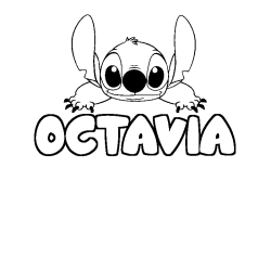 Coloriage prénom OCTAVIA - décor Stitch