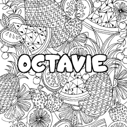 Coloriage pr&eacute;nom OCTAVIE - d&eacute;cor Mandala fruits