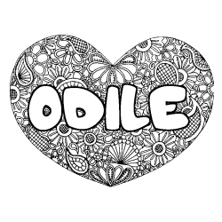 Coloriage prénom ODILE - décor Mandala coeur