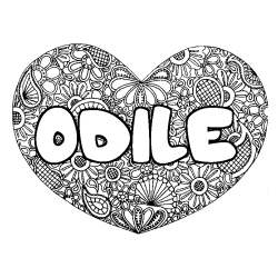 Coloriage pr&eacute;nom ODILE - d&eacute;cor Mandala coeur