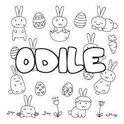 Coloriage pr&eacute;nom ODILE - d&eacute;cor Paques
