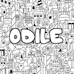 Coloriage pr&eacute;nom ODILE - d&eacute;cor Ville