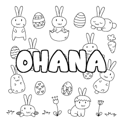 Coloriage prénom OHANA - décor Paques