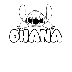 Coloriage prénom OHANA - décor Stitch