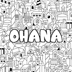Coloriage prénom OHANA - décor Ville