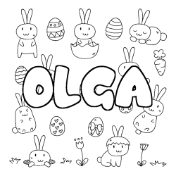 Coloriage pr&eacute;nom OLGA - d&eacute;cor Paques