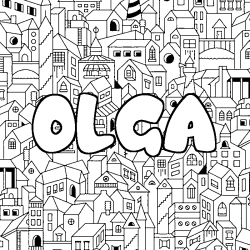 Coloriage prénom OLGA - décor Ville