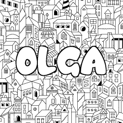 Coloriage pr&eacute;nom OLGA - d&eacute;cor Ville