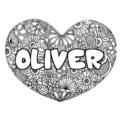 Coloriage pr&eacute;nom OLIVER - d&eacute;cor Mandala coeur