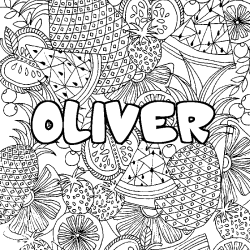 Coloriage pr&eacute;nom OLIVER - d&eacute;cor Mandala fruits