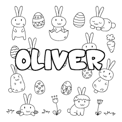 Coloriage pr&eacute;nom OLIVER - d&eacute;cor Paques