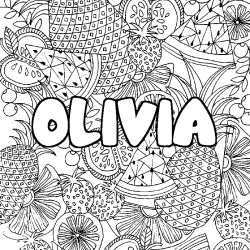 Coloriage pr&eacute;nom OLIVIA - d&eacute;cor Mandala fruits
