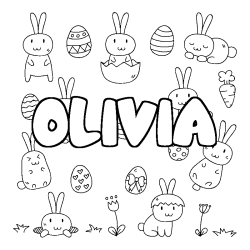 Coloriage pr&eacute;nom OLIVIA - d&eacute;cor Paques