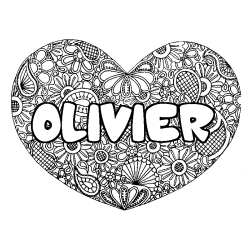 Coloriage prénom OLIVIER - décor Mandala coeur