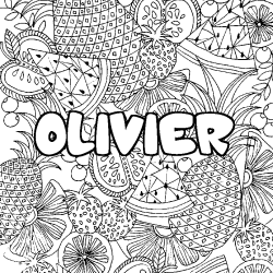 Coloriage prénom OLIVIER - décor Mandala fruits