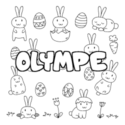 Coloriage prénom OLYMPE - décor Paques
