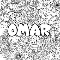 Coloriage prénom OMAR - décor Mandala fruits