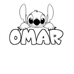 Coloriage prénom OMAR - décor Stitch