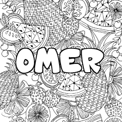 Coloriage pr&eacute;nom OMER - d&eacute;cor Mandala fruits