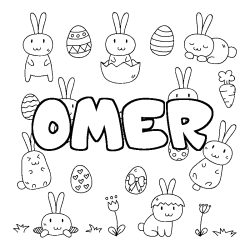 Coloriage pr&eacute;nom OMER - d&eacute;cor Paques